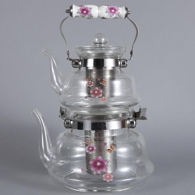 Manufactory of turkish double teapot set,brew teapot,steam jacketed  2 in one glass teapot set