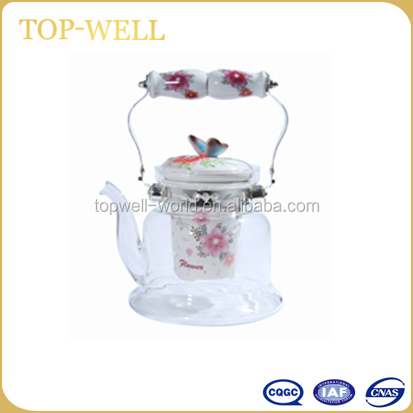 wholesale fire resistant glass tea kettle with infuser for the gas stove