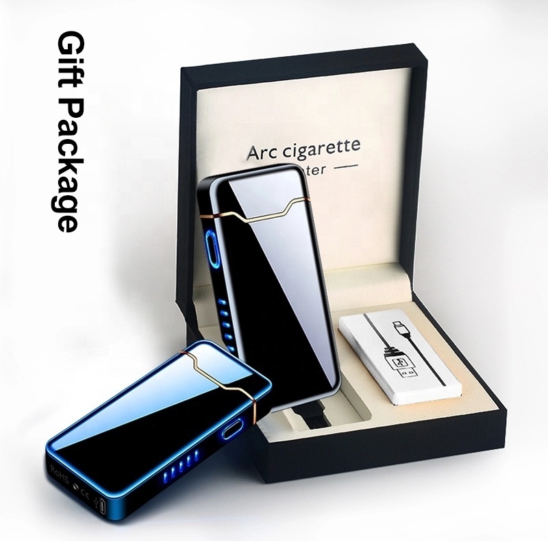 Electric Lighter Usb Rechargeable Lighter Power Display Pulse Lighter Double Arc Cigar Plasma Led Lighter for Father's Gift