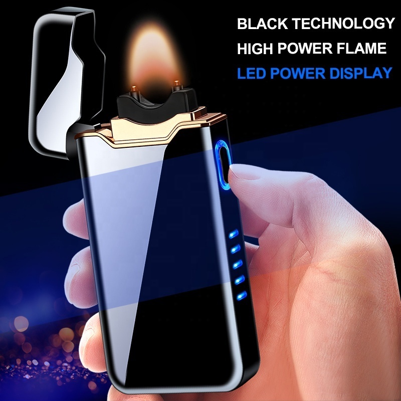 Electric Lighter Usb Rechargeable Lighter Power Display Pulse Lighter Double Arc Cigar Plasma Led Lighter for Father's Gift