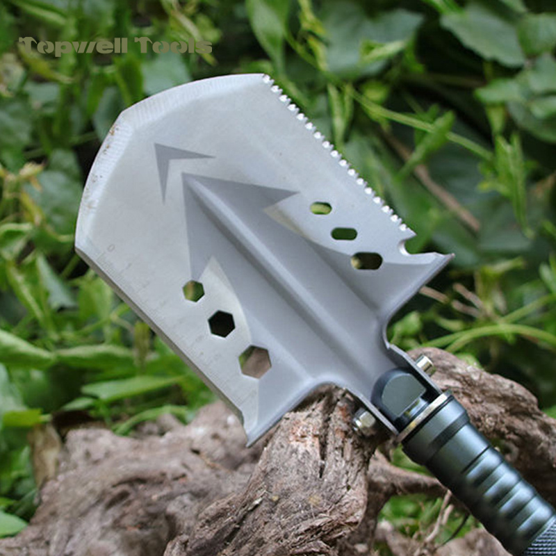 Outdoor Folding design Tactical Shovel With Knife Spark Saw Bottle opener Whistle Ice piton For Camping survival Hiking Prevent