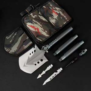 Camping survival Hiking Prevent Outdoors Folding design Tactical Shovel With Knife Whistle Ice piton Magnesium alloy rods