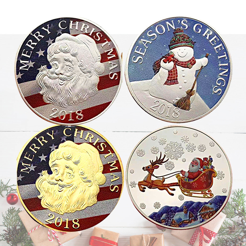 Chinese Manufacturer Promotional Christmas Wish Coin 3d Brass Double Sided Coin Santa Claus Silver Challenge Coin