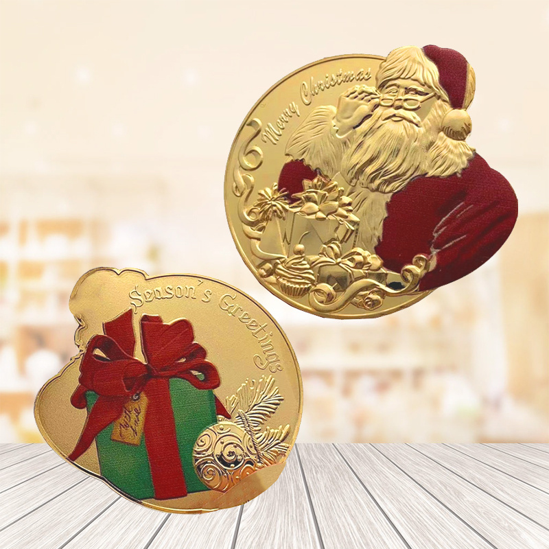 Chinese Manufacturer Promotional Christmas Wish Coin 3d Brass Double Sided Coin Santa Claus Silver Challenge Coin