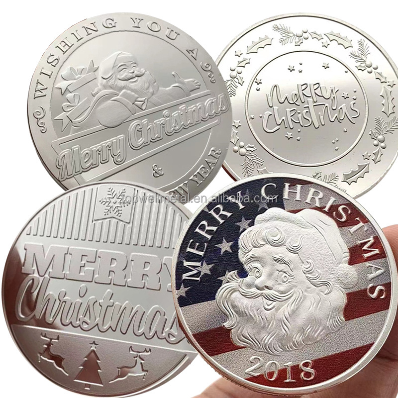 Chinese Manufacturer Promotional Christmas Wish Coin 3d Brass Double Sided Coin Santa Claus Silver Challenge Coin