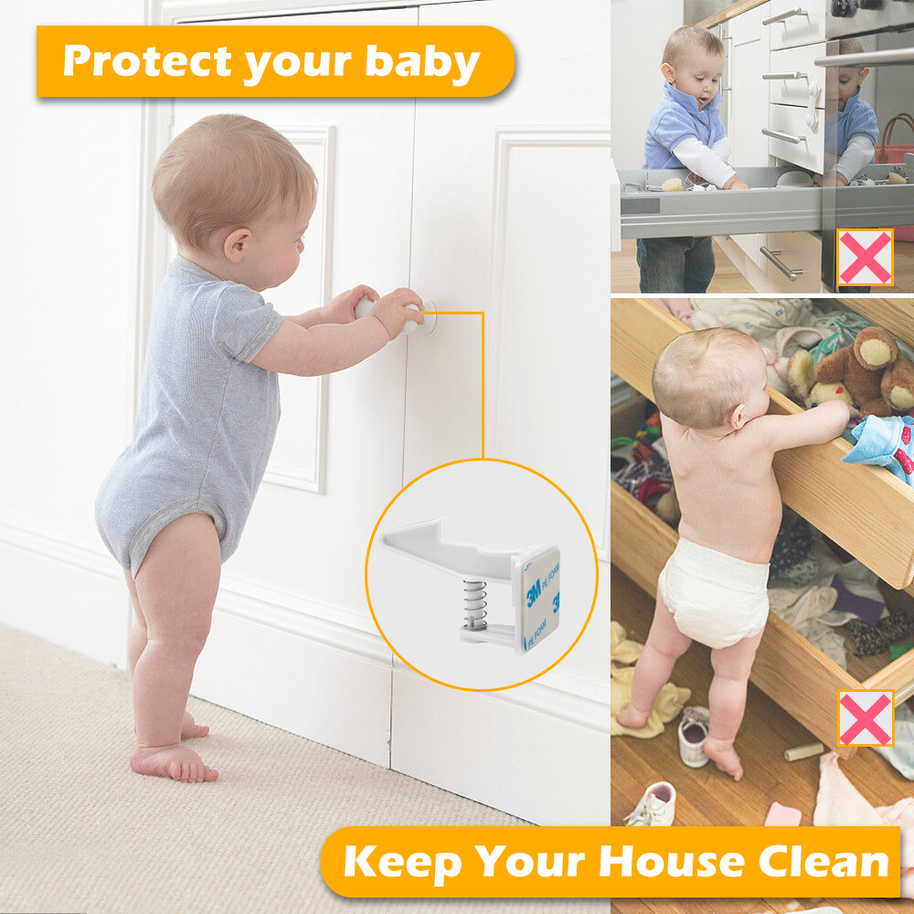 Easy Install Baby Children Invisible Safety Door Cabinet Drawer Spring Lock  Child Proofing Cabinets Latches