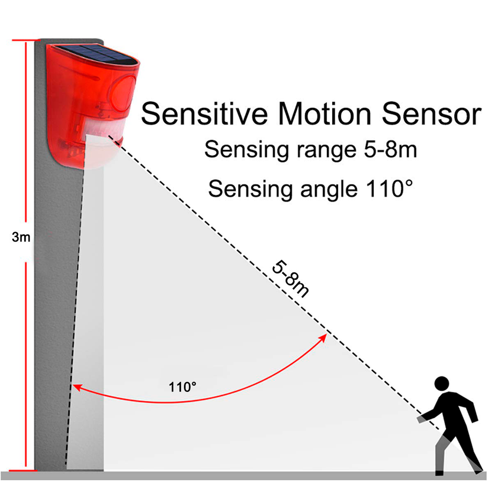 Farm Solar Powered Sound Strobe Lights Motion Sensor Security Alarm 6 LED Light Loud Siren For Farm Home Intruder