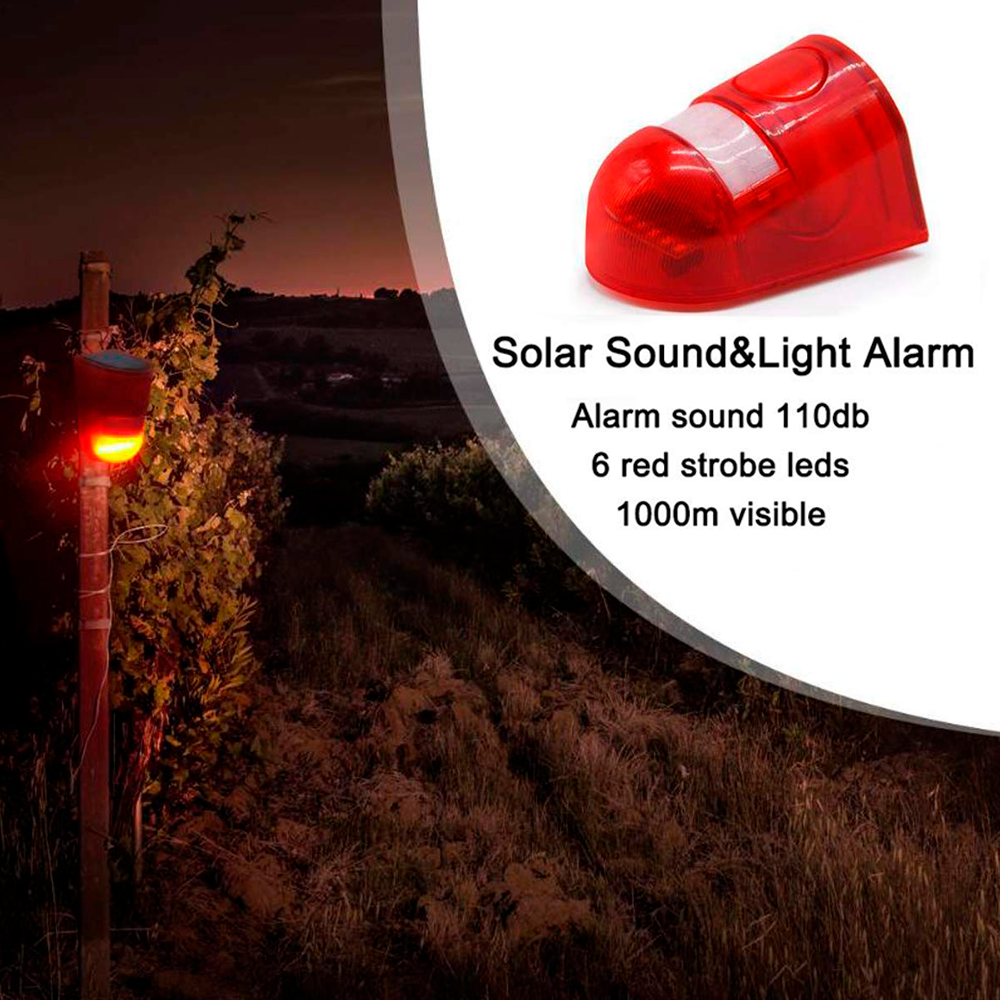 Farm Solar Powered Sound Strobe Lights Motion Sensor Security Alarm 6 LED Light Loud Siren For Farm Home Intruder