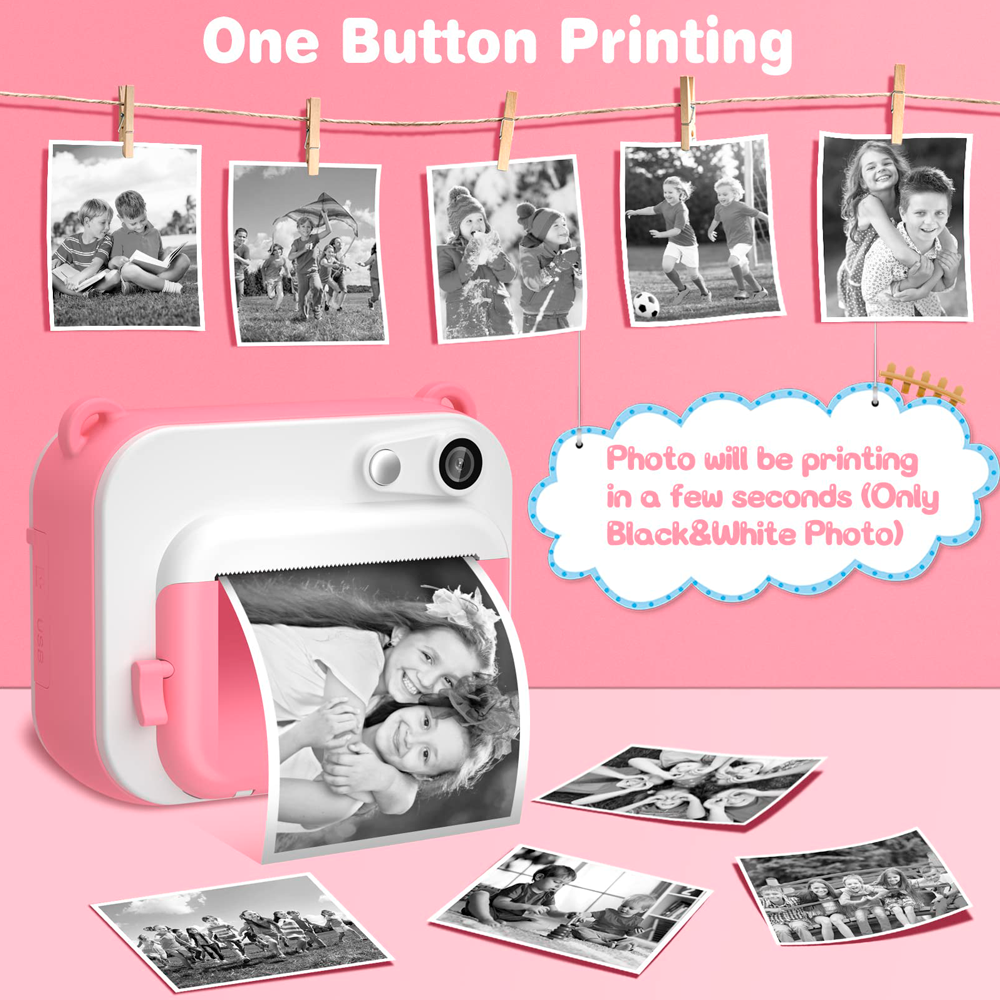 Kids 1080p HD instant print camera boy girls birthday gift white gray print digital video camera