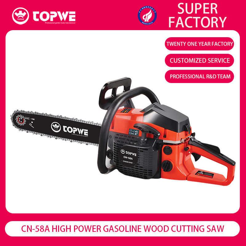 TOPWE Professional Wood Cutting Machine 58cc Chainsaw 2-stroke Handheld Gasoline Chain Saw