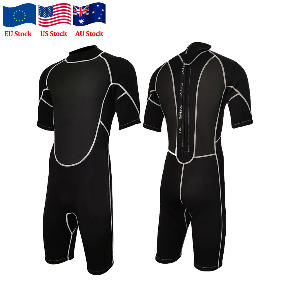 EU US AU Stock 3mm Shorty Wetsuit Neoprene Short Sleeves Wet Suit Snorkeling Diving Surfing Suit