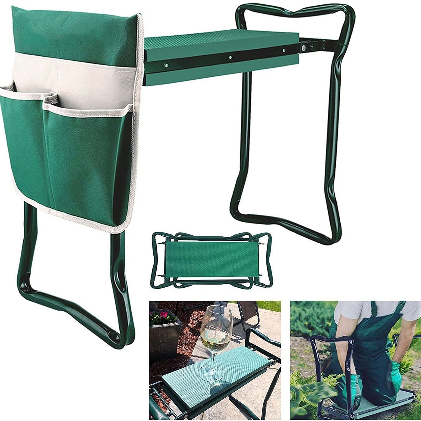 Tiktok Hot Outdoor Portable Garden Bench Foldable Garden Stools Garden Kneeler And Seat with Tool Bag Pouch EVA Foam Pad