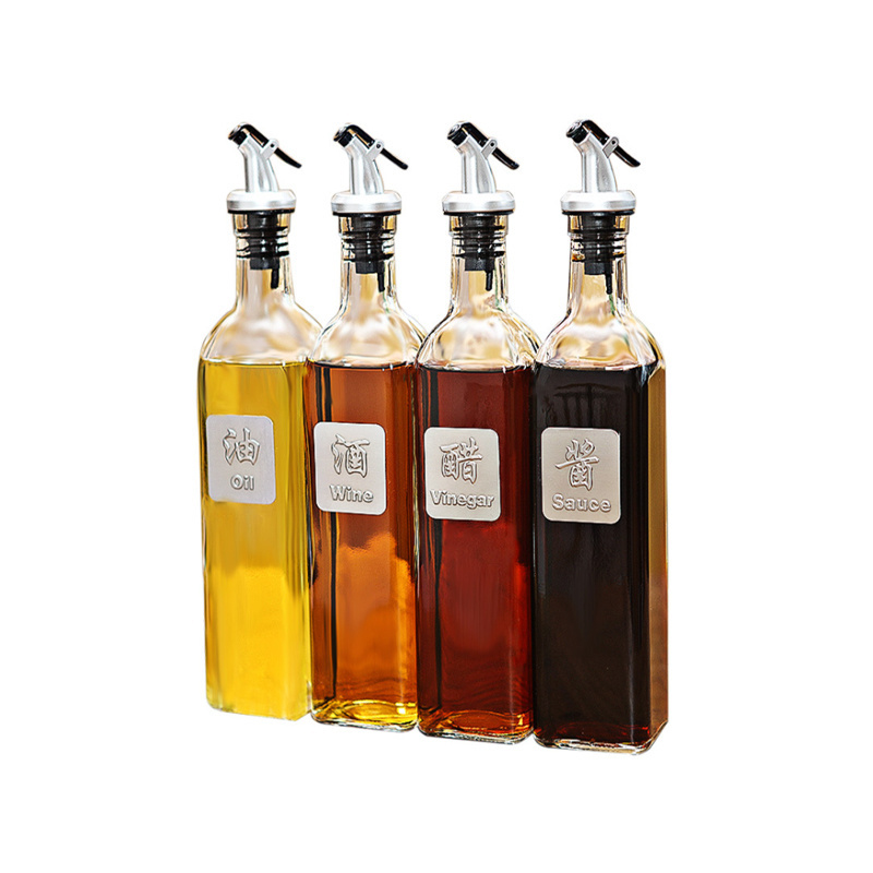 One Stop Shopping Kitchen Dispenser Glass Cooking Oil And Vinegar Sauce Bottles Olive Oil Bottle With Stainless Steel Dispensers Spout