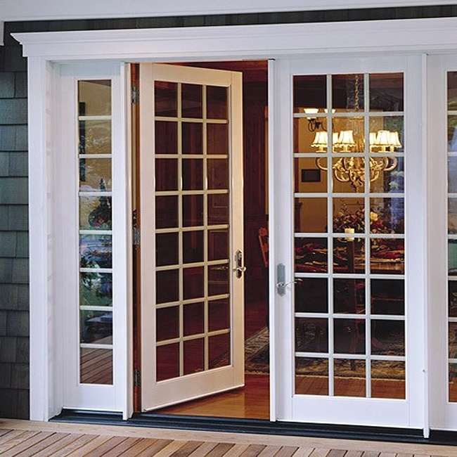 European Style Grills Design Soundproof Single Or Double French Glass Doors With Side Panels