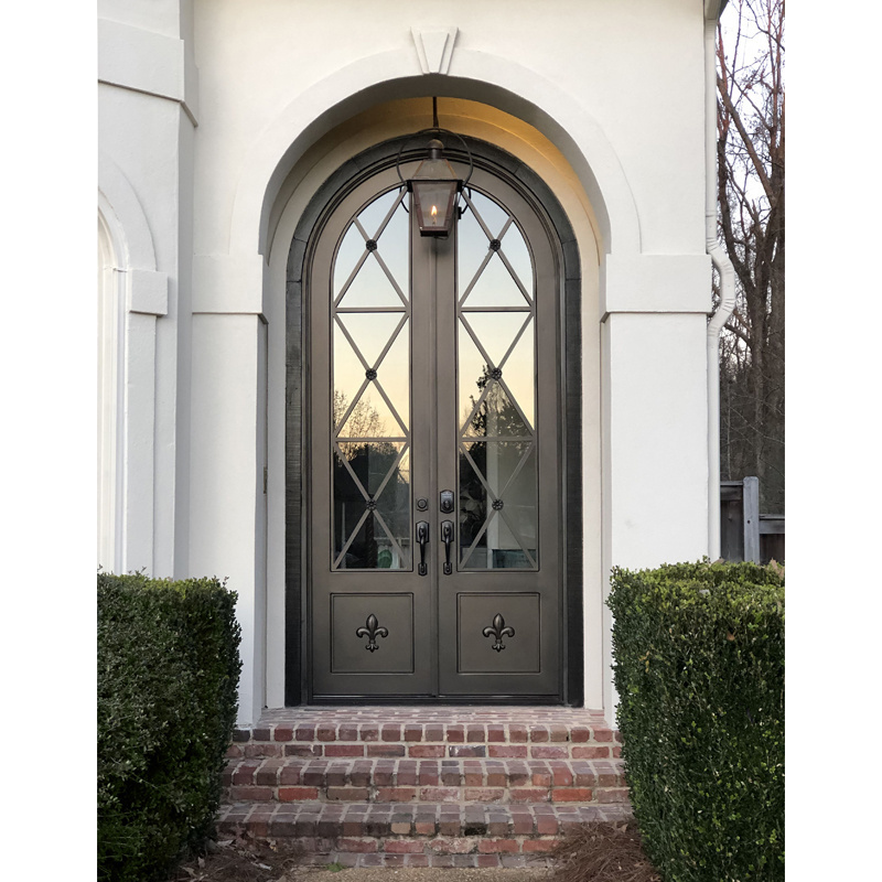 D-TOP external iron doors for villas puertana wrought doors aluminum glass black outdoor and indoor french  iron door for house