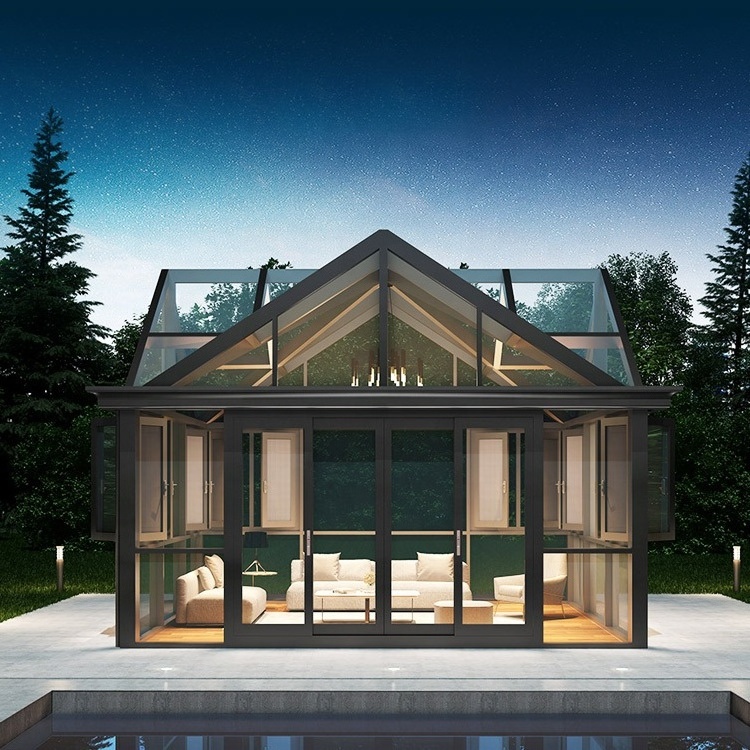 Automatic Glass Conservatory Glass House  Gazebo Glasshouse Outdoor Pavilion Conservatory Slant Glass Roof