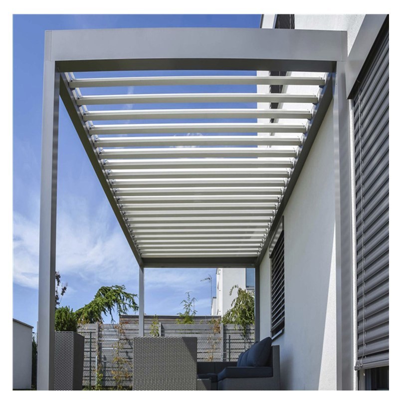 Fully automatic terrace roof Outdoor Bioclimatic Awning Louvre System Roof Pergola with blinds double layer roller blinds