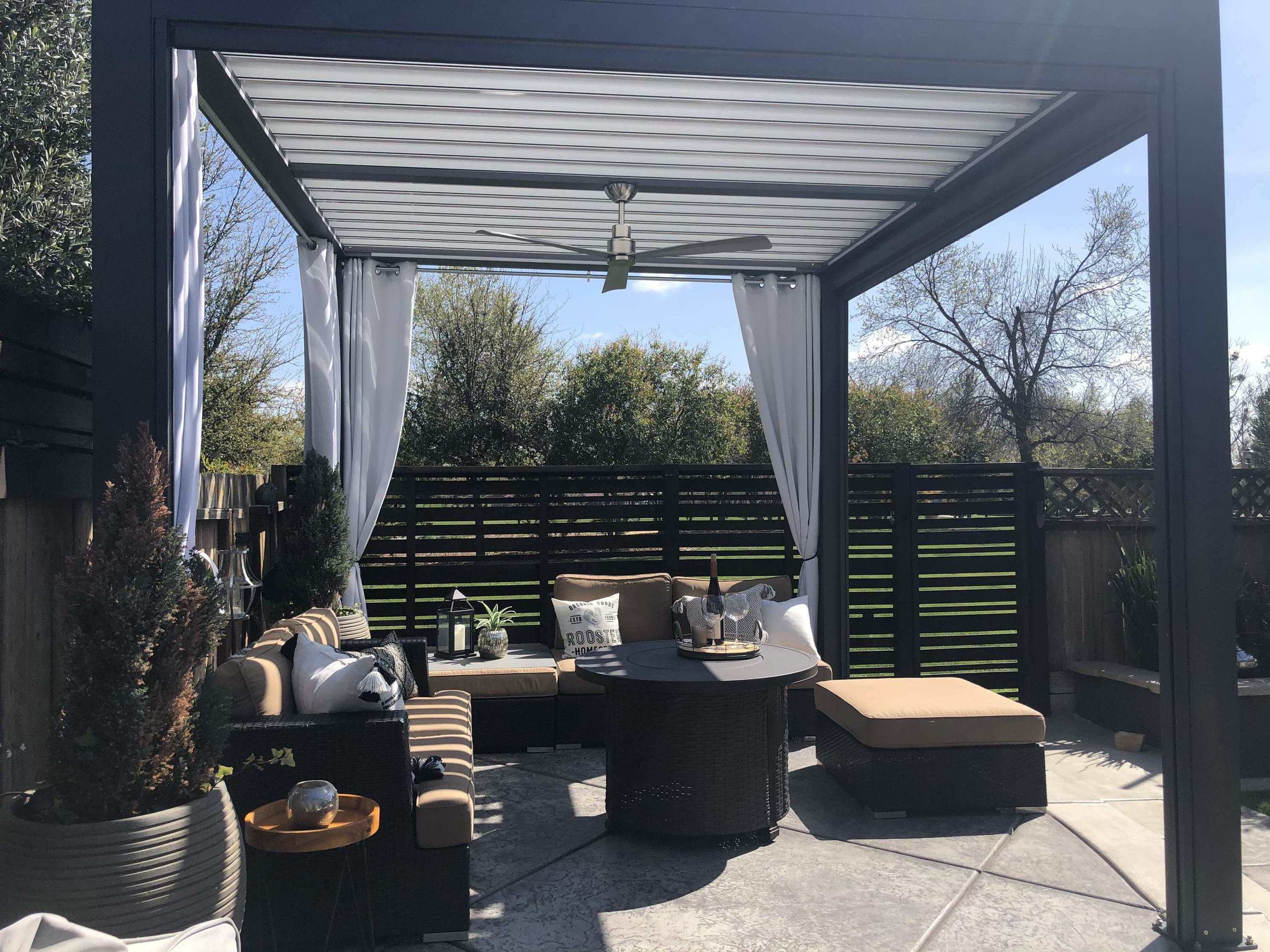 Fully automatic terrace roof Outdoor Bioclimatic Awning Louvre System Roof Pergola with blinds double layer roller blinds