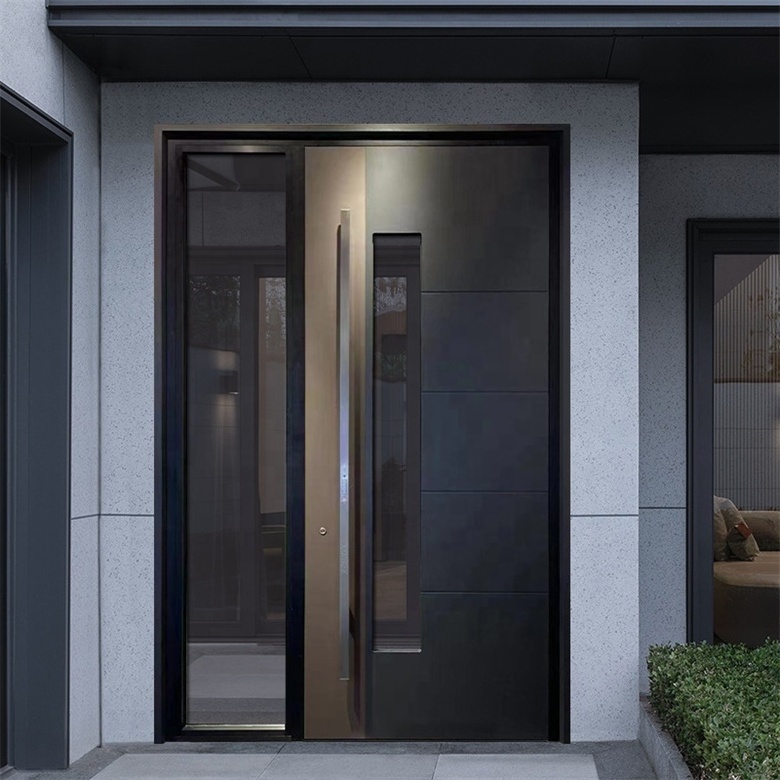 Good Price Entry Doors With Glass Pivot Central Entrance Door With Side Light Modern Oval Glass Spiral  Entry Double Door