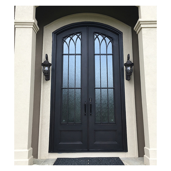 D-TOP external iron doors for villas puertana wrought doors aluminum glass black outdoor and indoor french  iron door for house