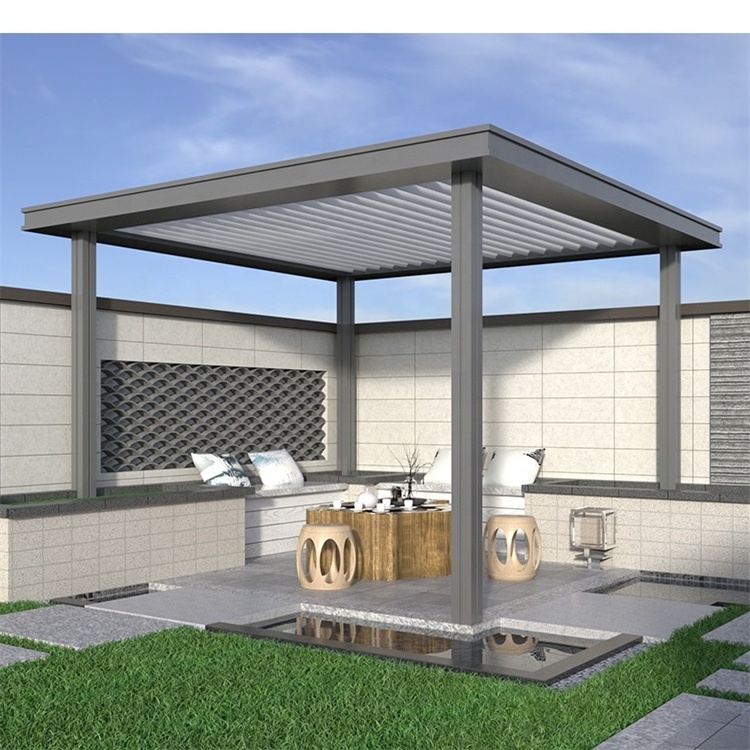 Garden Free Standing Waterproof Motorized Aluminio Louver Pavilion Gazebo Ultraviolet-proof Custom Bioclimatic Aluminium Pergola