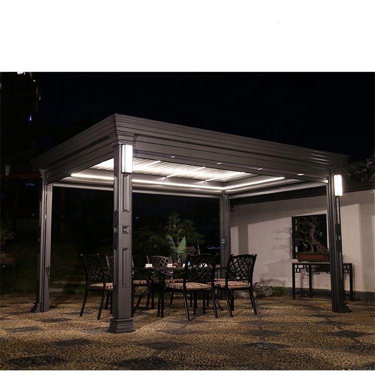 Garden Free Standing Waterproof Motorized Aluminio Louver Pavilion Gazebo Ultraviolet-proof Custom Bioclimatic Aluminium Pergola