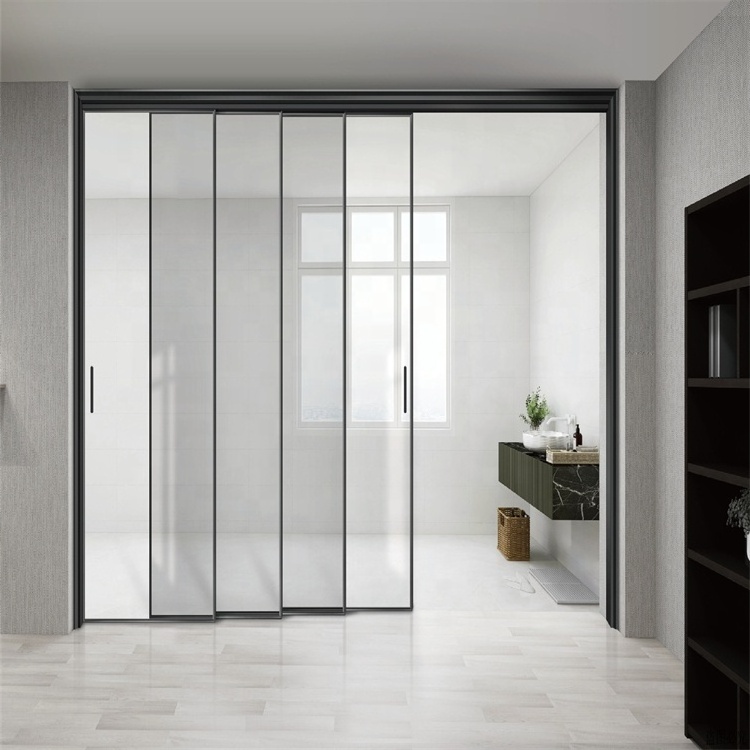 Stacking Door Wardrobe Aluminum Black Closet Frameless Exterior Glass Sliding Doors Wood Frame Sliding Mirror Doors