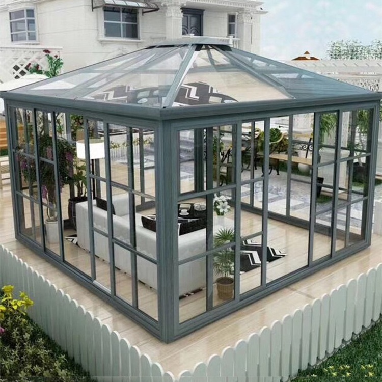 Guangzhou Manufacturer Aluminum Prefabricated Conservatory Glass House Solarium Tempered Glass Sunroom