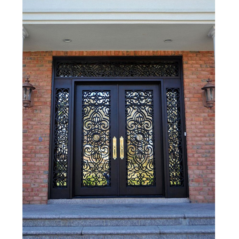 D-TOP external iron doors for villas puertana wrought doors aluminum glass black outdoor and indoor french  iron door for house