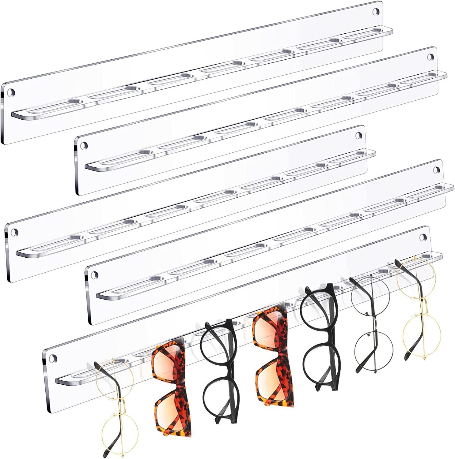 Wholesale  clear acrylic eyewear storage rack Wall Mounted Clear Acrylic Sunglasses Hanger Rack Eyewear Display Rail Holder