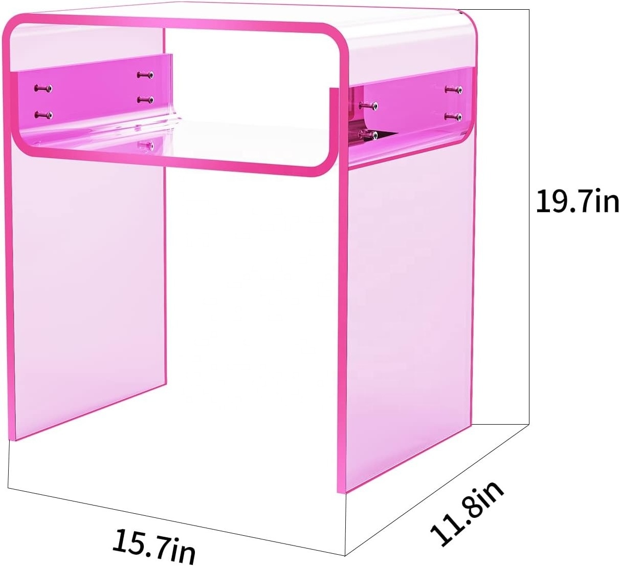 Clear Acrylic End Table 2-Tier Bedside nightstand for Living Room Bedroom Home Decor (Pink)