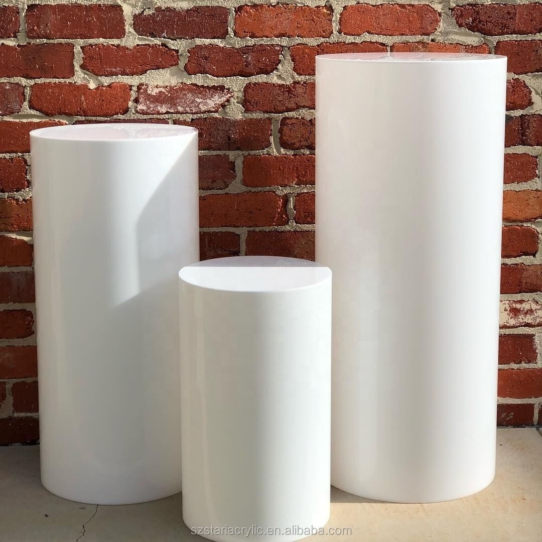 acrylic display plinth for exhibitions weddings round plinths display white acrylic wedding cylinder