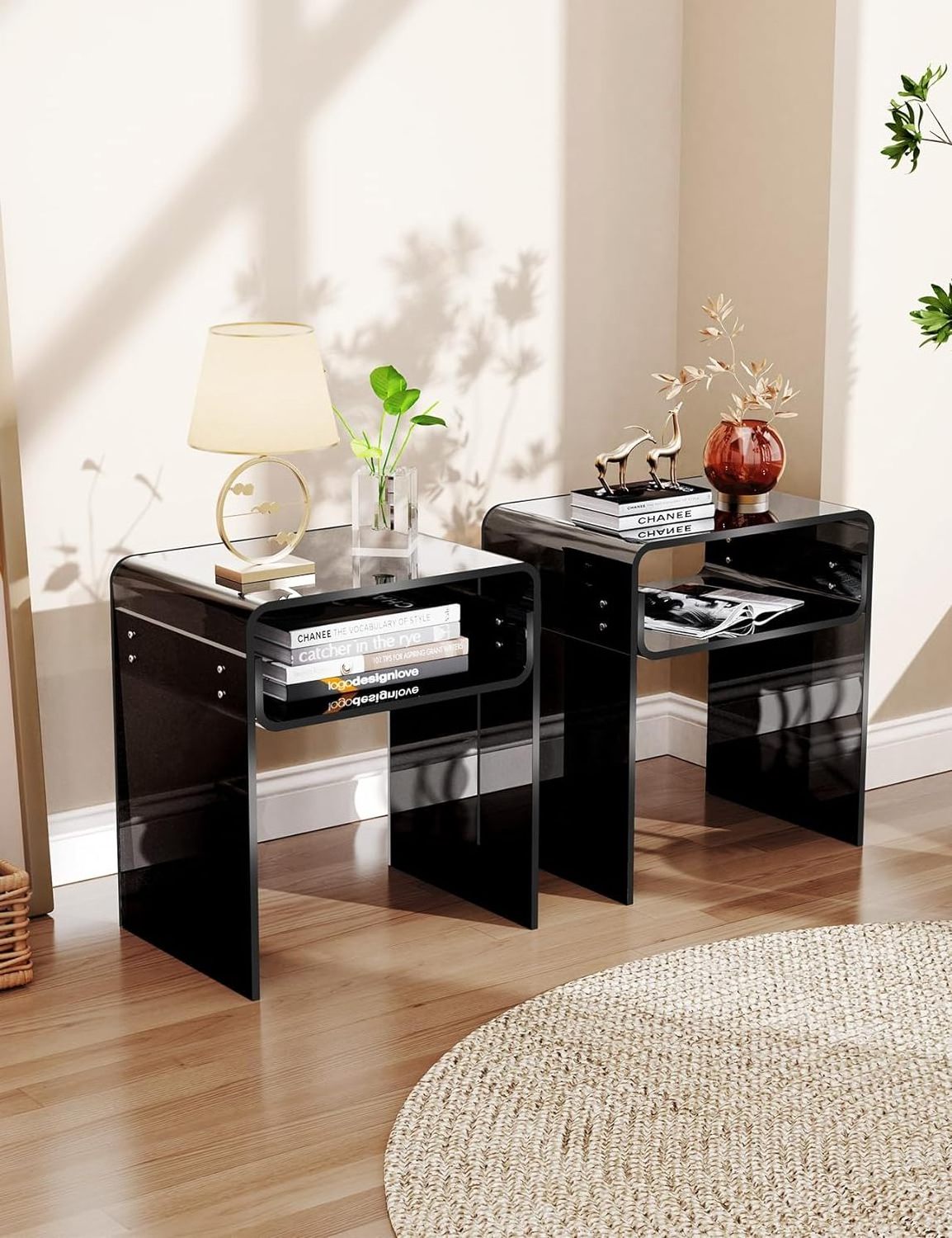 Acrylic Nightstand Acrylic Side Table Lucite S-Shaped End Table for Living Room Bedside Table for Bedroom