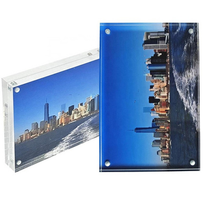 Clear Acrylic Magnetic Photo Frame Block 3x4 inches Picture Display Desktop Bookshelf Standing,Double Sided Thick Picture Frames