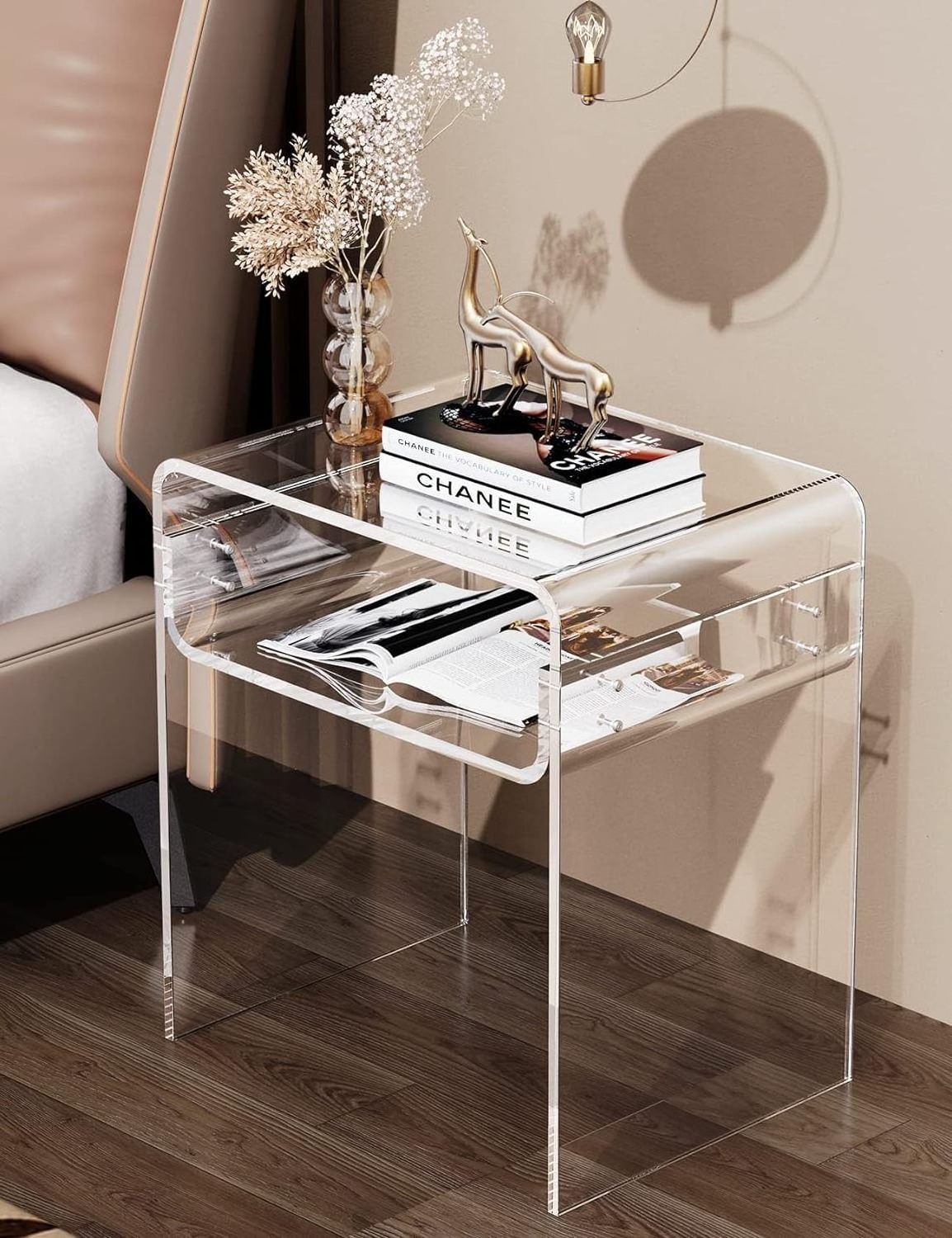 Acrylic Nightstand Acrylic Side Table Lucite S-Shaped End Table for Living Room Bedside Table for Bedroom