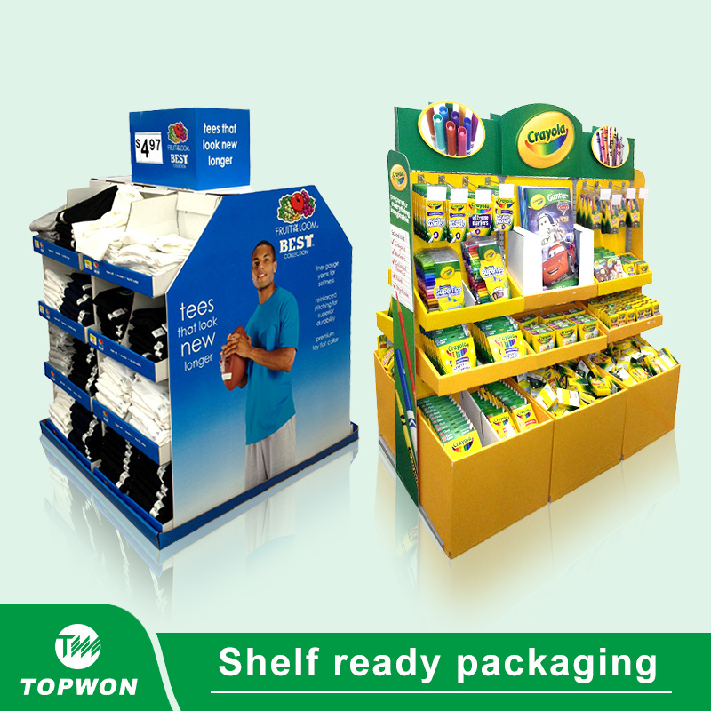 Retail Corrugated Three Tier 3 Shelves Football Computer Deodorant Cardboard Poster Pos Risers Display Stand