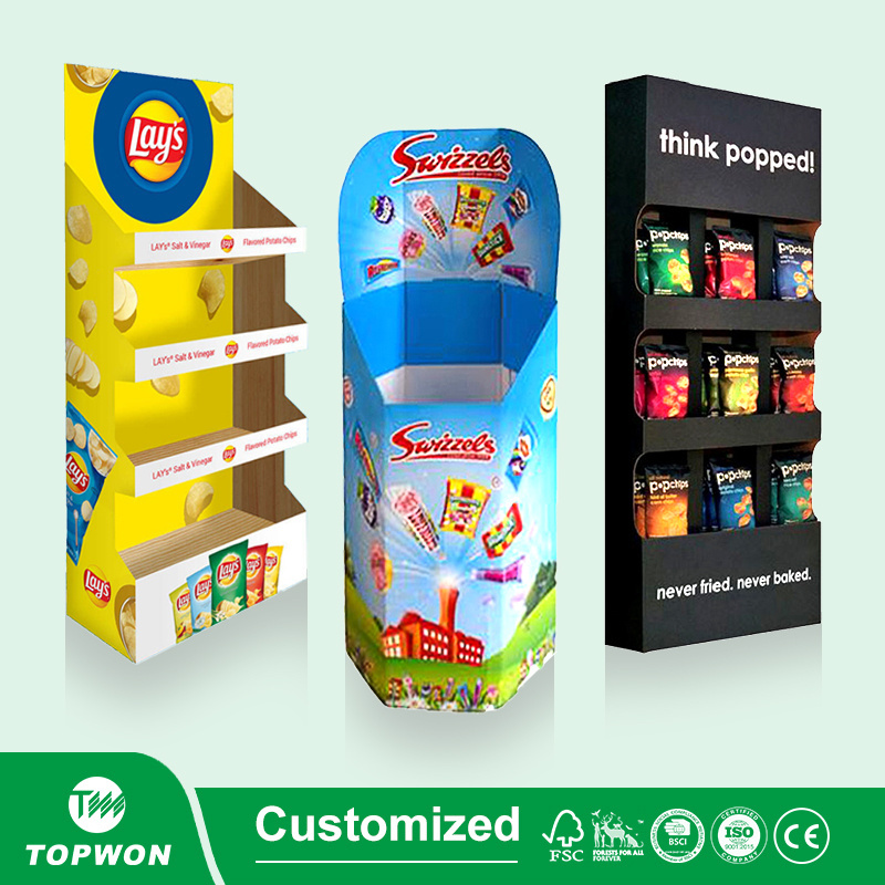 Retail Supermarket Cardboard Shelf Pos Floor Display Rack Carton Pop Packaging Corrugated Self Shipper Display