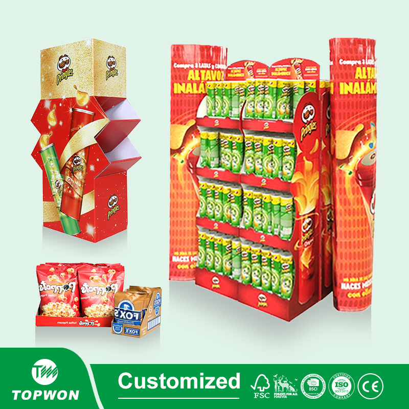 OEM Retail Printed Pop Cardboard Drinks Display Rack Carton Paper Corrugated Product POP Cardboard Floor Display Stands Shelf