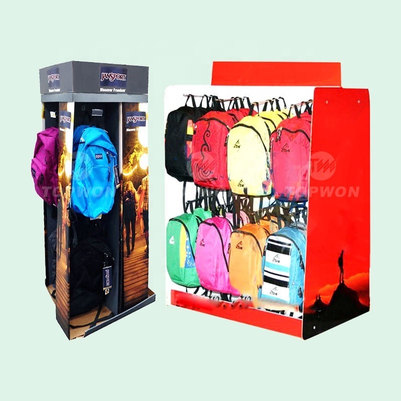 Custom Supermarket Corrugated Clothing Display Rack Cardboard Floor Hook Display Stand Shoe Bag Display Stand