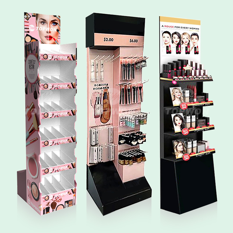 Custom Corrugated POP Skincare Makeup Eyelash Lash Lipstick Floor Cosmetic Cardboard Display Stand for Cosmetics