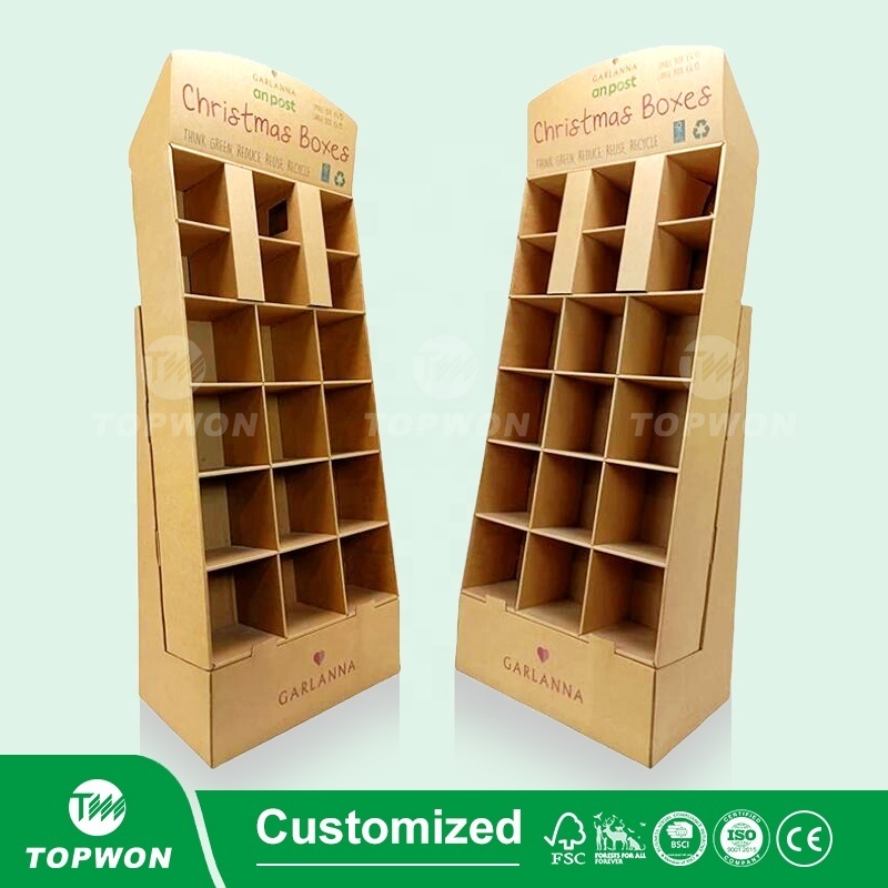 Custom Stationery Retail Cardboard Floor Display Stand Pop Up Kraft Paper Display Notebook Greeting Card Book Display Stand