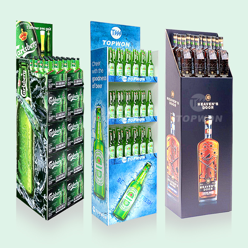 Supermarket Cardboard Beverage Beer Can Wine Soft Drink Display Stand, Beer Beverage Liquor Store Bottle Wine Display Rack