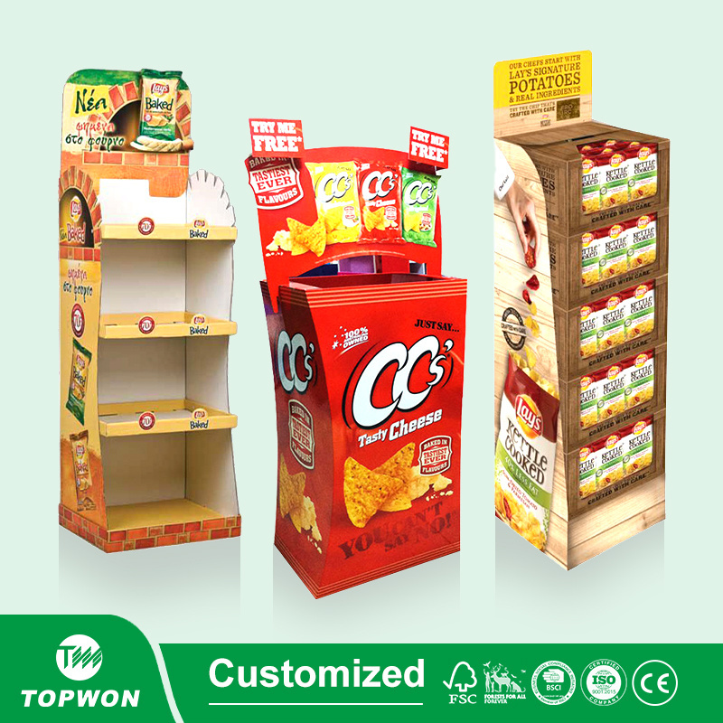 Retail Supermarket Cardboard Shelf Pos Floor Display Rack Carton Pop Packaging Corrugated Self Shipper Display