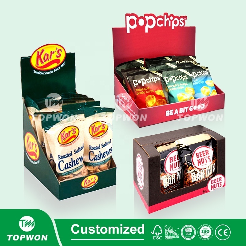 Supermarket Retail Pdq Display Box Cardboard Counter Top Display Box Chocolate Nuts Coffee Biscuit chewing gum Display Box