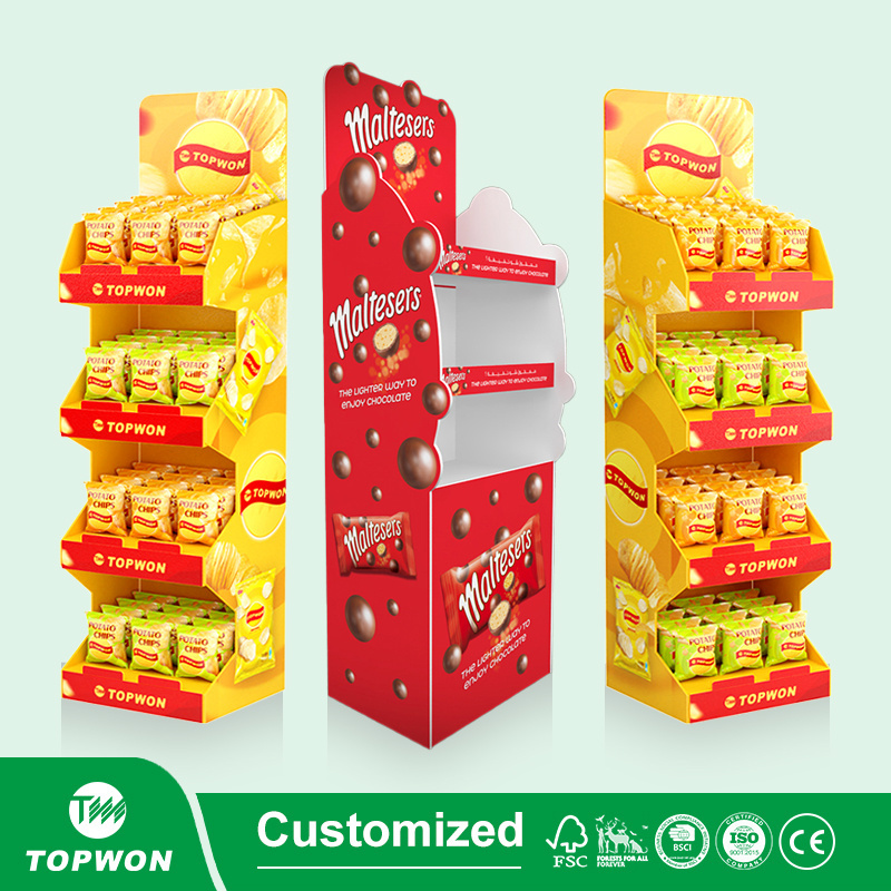 Custom Corrugated Paper Retail Shelving Cardboard Grocery Store Display Shelves For Supermarket