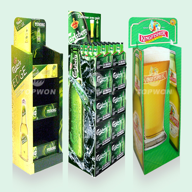 Supermarket Cardboard Beverage Beer Can Wine Soft Drink Display Stand, Beer Beverage Liquor Store Bottle Wine Display Rack