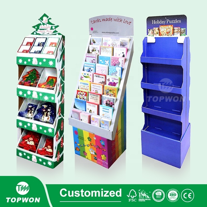 High Quality Retail Shop Greeting Card Display Stand Customized Cardboard Floor Pop Display Rack Gift Card Display Stand