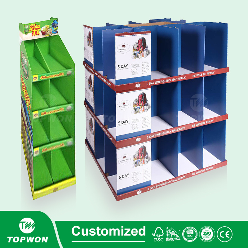 Supermarket Retail Custom Corrugated Backpack Display Rack, Cardboard Backpack Display Stand