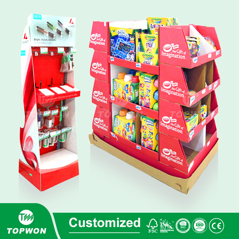 Supermarket Retail Custom Corrugated Backpack Display Rack, Cardboard Backpack Display Stand