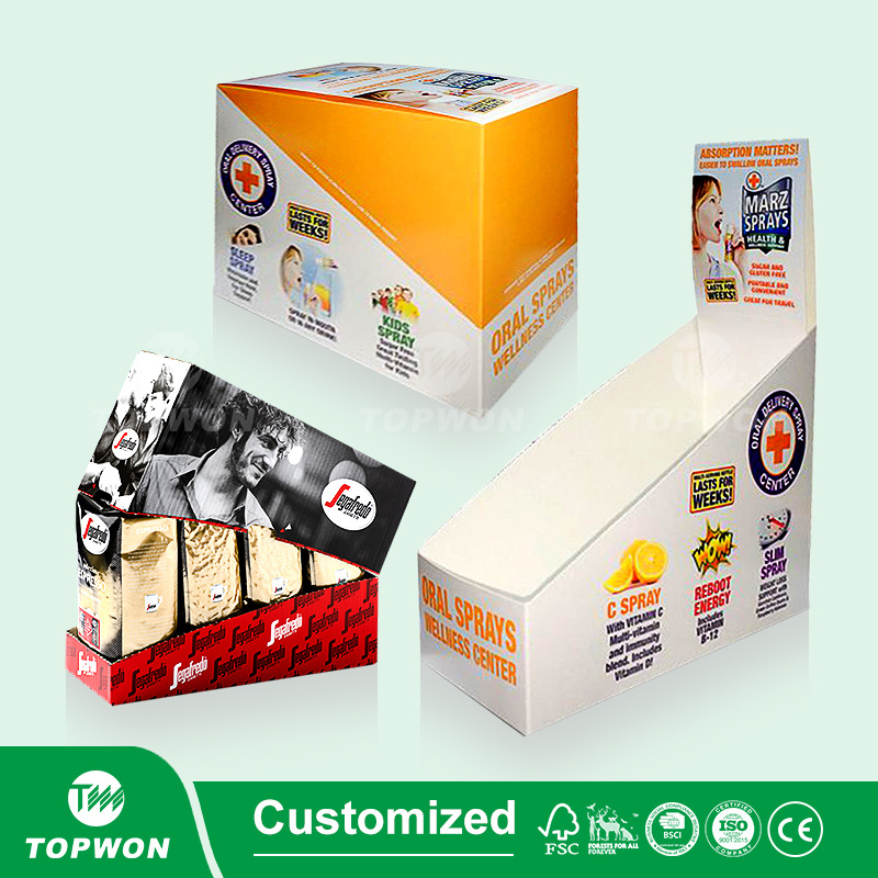 Custom Supermarket Retail Shelf Ready Packaging Cardboard Pdq Tear Away Display Box Food Snack Candy Display Box Packaging